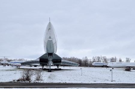 09.23.2018 Russia Ulyanovsk Airport: The cabin of the legendary Soviet aircraft Tupolev Tu-144, the world's first supersonic passenger aircraft. A series of photosのeditorial素材