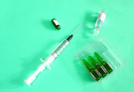 Medical syringe with a needle with injection.  The concept of emergency care for patients with acute...