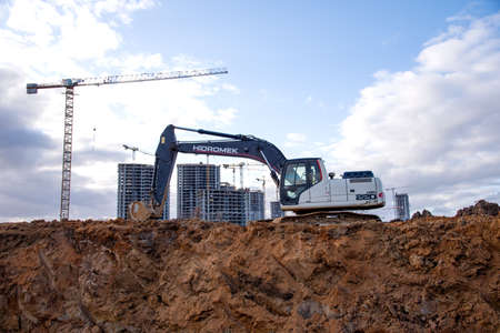 Minsk, Belarus, FEB 23, 2019: Excavator Hidromek HMK 220 LC working at construction site....