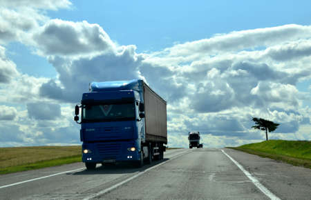 BELARUS, GRODNO - MARCH 24, 2020: Supply chains buckle as coronavirus spread. Freight carriers are struggling to deliver goods. To contain the outbreak, authorities quarantined and closed bordersのeditorial素材