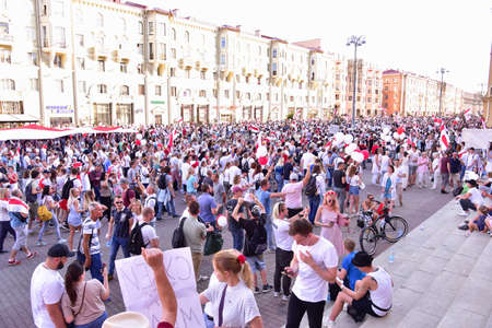 Protests in Minsk, Belarus, August 17, 2020 after presidential elections and against the police violence in country. Mass protests against Lukashenkoのeditorial素材