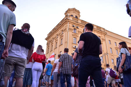 People take part in demonstration in Minsk, Belarus, August 16, 2020 against the police violence in...