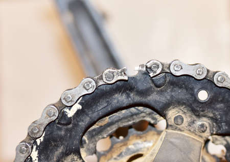 The Broken Bicycle Chain. Repair on Cyclingの写真素材