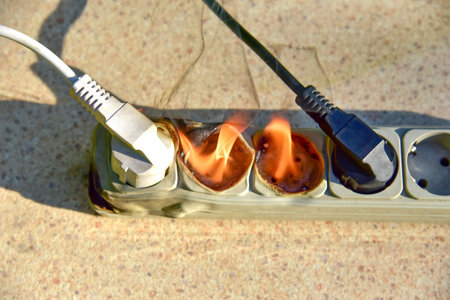 Outlets with switch caught fire in room. Overloaded electrical current or short in device from many...