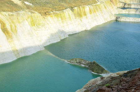 View of the turquoise water of the river among the canyon with mountains and rocks at Krasnoselsky...