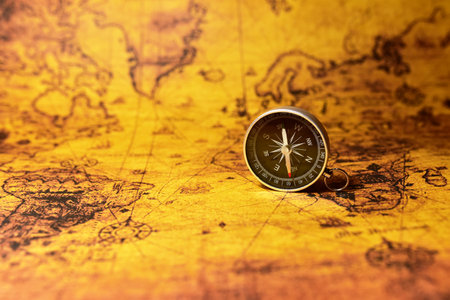 Compass on map. Tourist compass for orientation on the terrain. Magnetic declination Ñalculator....