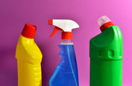 Detergent spray cleaner. Detergents and laundry concept. Household chemicals for cleaning. Chemical liquid for washing. Concentrated and anti-bacterial liquids for dishwasher. Remove carbon and greaseの写真素材