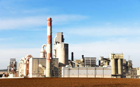 Cement plant with pipes. Cement production process and Industrial solution. factory with smoke pipe....