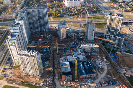 Construction of the 'Minsk World' residential complex by Dana Holdings. Minsk, Belarus, 07/14/2020の写真素材