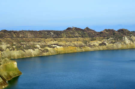 Artificial lake was formed after the extraction of chalk in an industrial quarry at Krasnoselsky...
