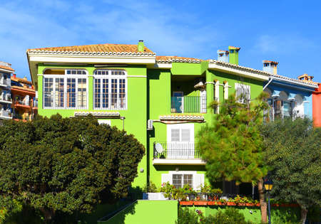 Facade building in colorfull. Residential building with balconies and windows. colorful apartment...