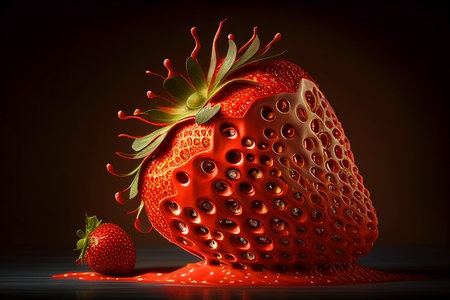 Strawberry close-up. Strawberry background Illustration. Sweetberry strawberry. Fresh Strawberrys berry, AI Generative Illustration.の素材