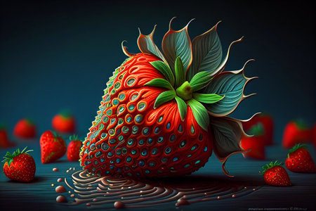 Strawberry background. Sweetberry strawberry. Strawberry close-up. Fresh Strawberrys berry, AI Generative Illustration.の素材