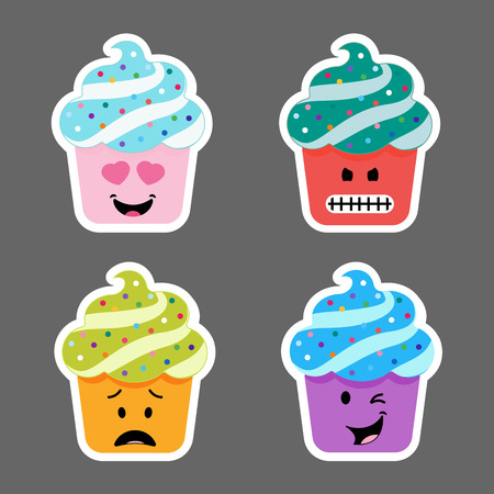 Set of cupcake emojis iconsの写真素材