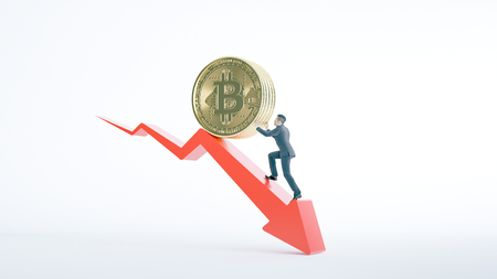 Bitcoin arrow up for increasing value and businessman. Gains and success in crypto bitcoin investments. Financial upswing concept.の写真素材