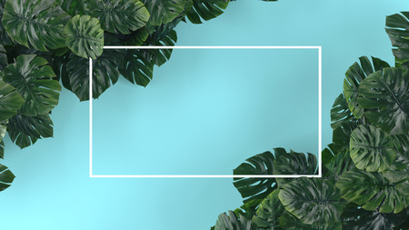 Tropical leaves Monstera on pink background. Template layout, minimal fashion summer concept art .