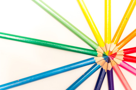colored pencils on a white backgroundの写真素材