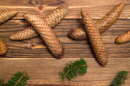 christmas background with fir branches and conesの写真素材