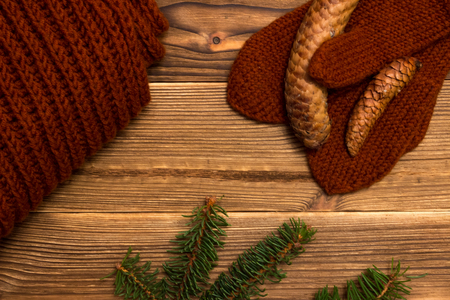 christmas background with fir branches and conesの写真素材