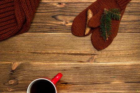 christmas background with fir branches and conesの写真素材
