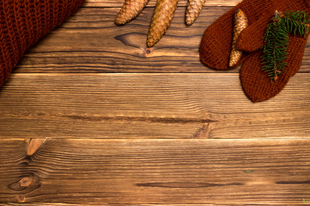 christmas background with fir branches and conesの写真素材