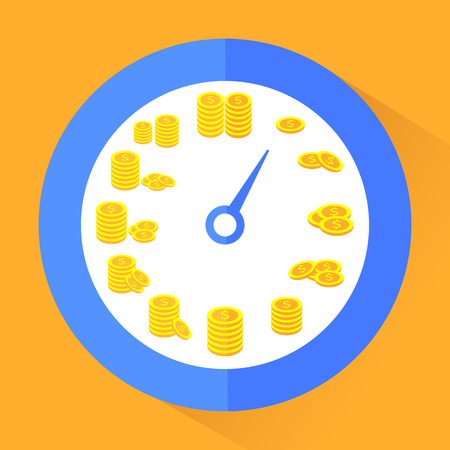 Time is money. Abstract vector illustration in flat style on orange background.のイラスト素材