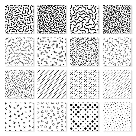 Large collection of abstract memphis seamless patterns. Set with different backgrounds for your design or print. Vector illustration.のイラスト素材