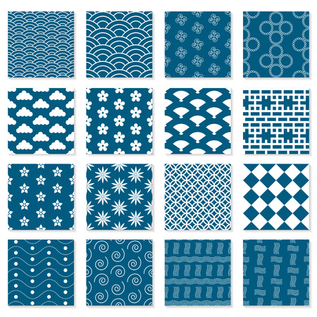 Large collection of seamless Japanese patterns. Geometric vector backgrounds for your design.のイラスト素材