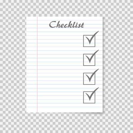 Checklist concept. To do list on school notebook paper. Checkmark. Vector illustration on transparent background.のイラスト素材