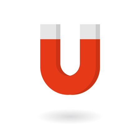 Vector magnet in 3d style. Magnetism. Illustration with shadow isolated on white background.のイラスト素材