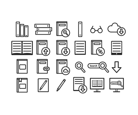 Library vector icons set. Books. Vector illustration isolated on white background. Web icon.のイラスト素材