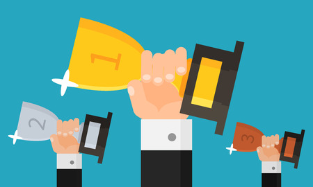 Hands holding trophies.のイラスト素材