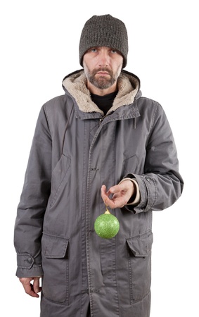 adult man holding ball isolated on whiteの写真素材