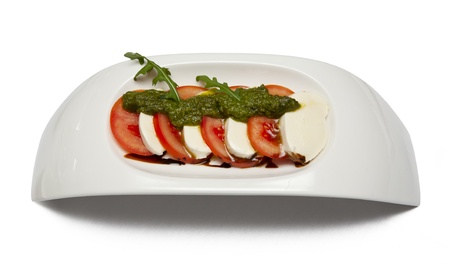 modern design appetizer on white background in restaurantの写真素材