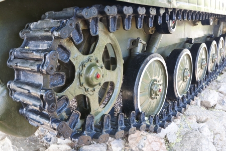 military vehicles running gear on tracks closeupの写真素材