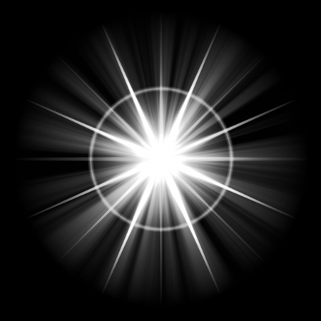 White bursting star isolated in black spaceの写真素材