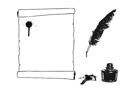 Feather ink and paperの写真素材