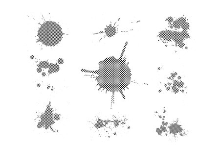 Ink splat overlayed by halftone dots in black and whiteの写真素材