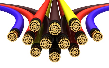Copper electrical cable on a white background.