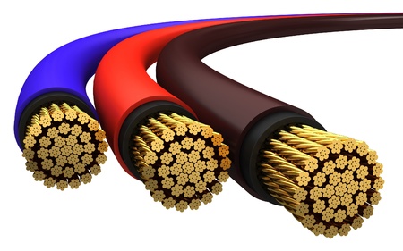Copper electrical cable on a white background.