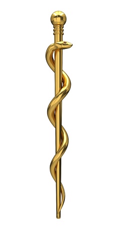 Staff of Aesculapius medical symbol isolated on a white background.の写真素材