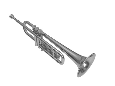 Silver trumpet isolated on white backgroundの写真素材