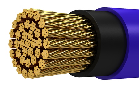 Copper electrical cable on a white background.の写真素材