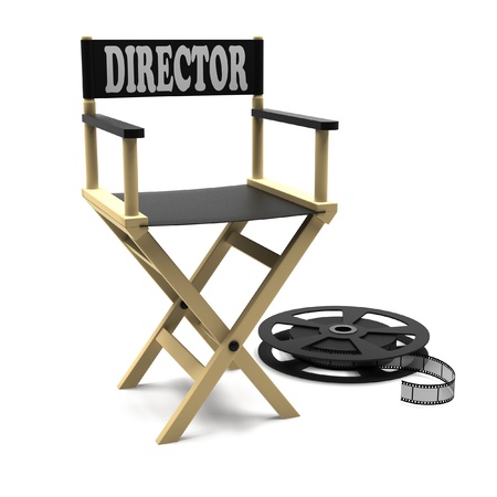 Film industry  directors chair with film stripの写真素材