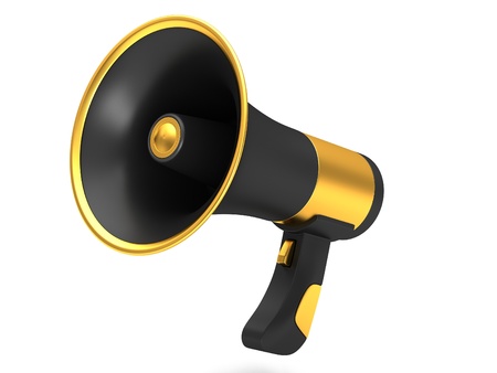 Black megaphone isolated on white backgroundの写真素材