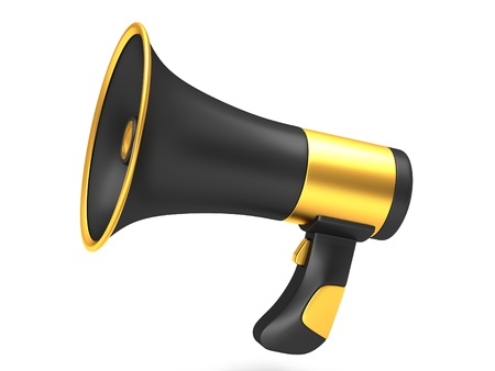 Black megaphone isolated on white backgroundの写真素材