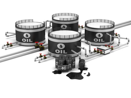 Oil storage tank and pipeline on a white backgroundの写真素材