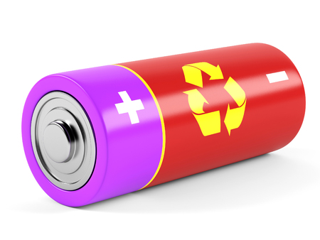 AA size batteries on white background. 3D renderingの写真素材
