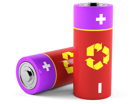 AA size batteries on white background. 3D renderingの写真素材