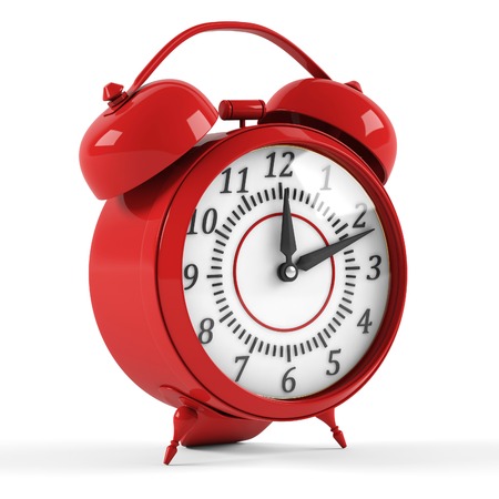 Alarm clock on a white background. 3D renderingの写真素材